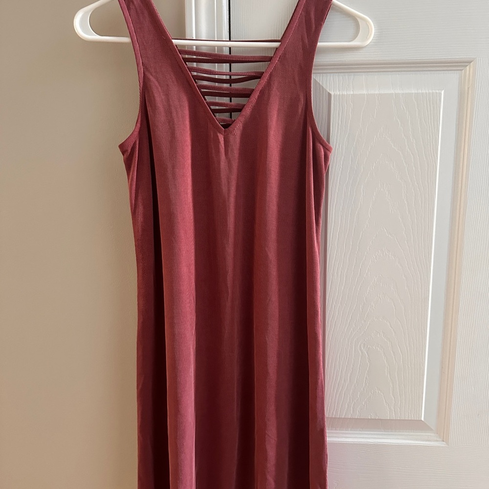 Pink Republic sz S Elegant Ribbed Sleeveless Burgundy Tank Dress